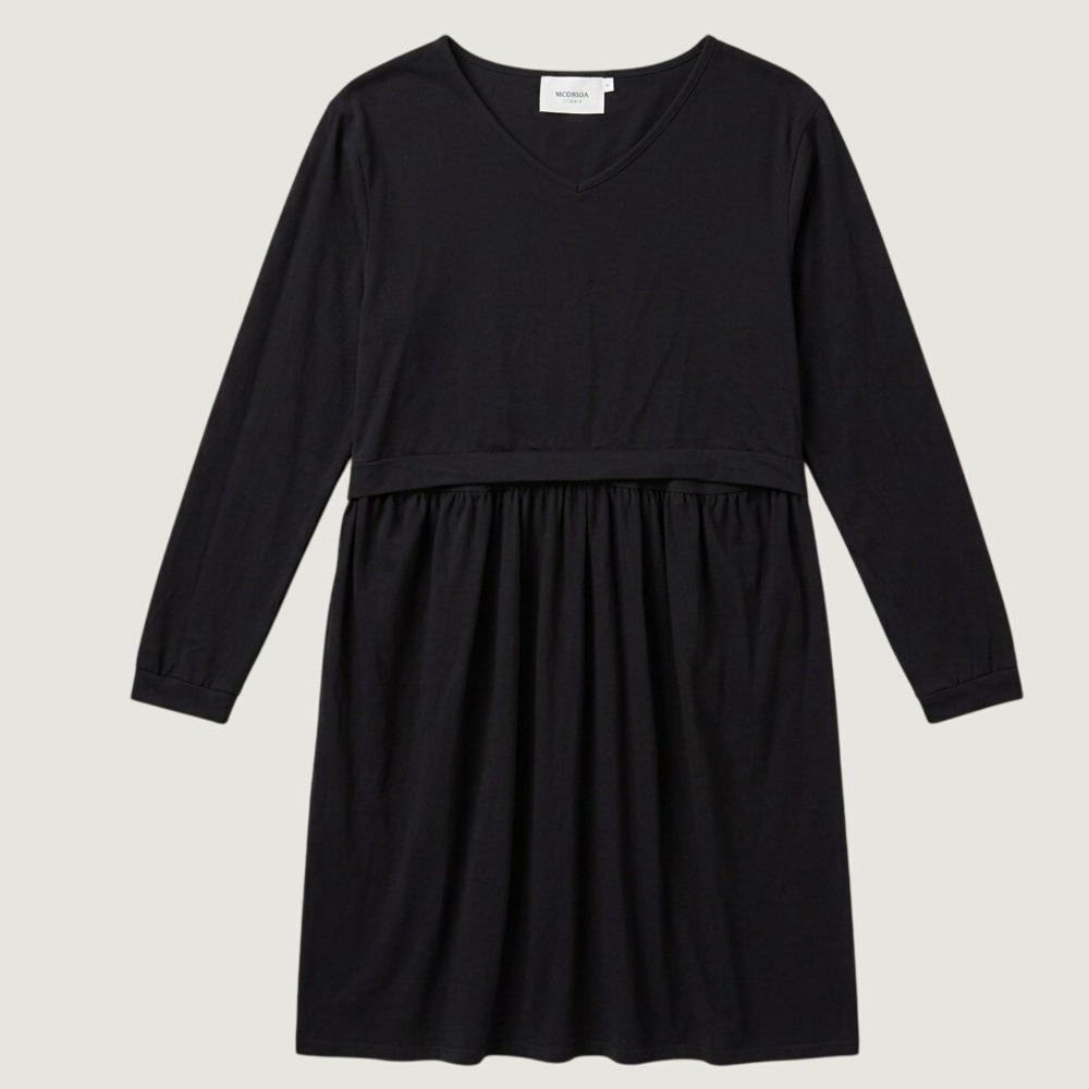 MEOMUA Nursing Dress Womens XL Black Cotton Long Sleeve Empire Waist Maternity